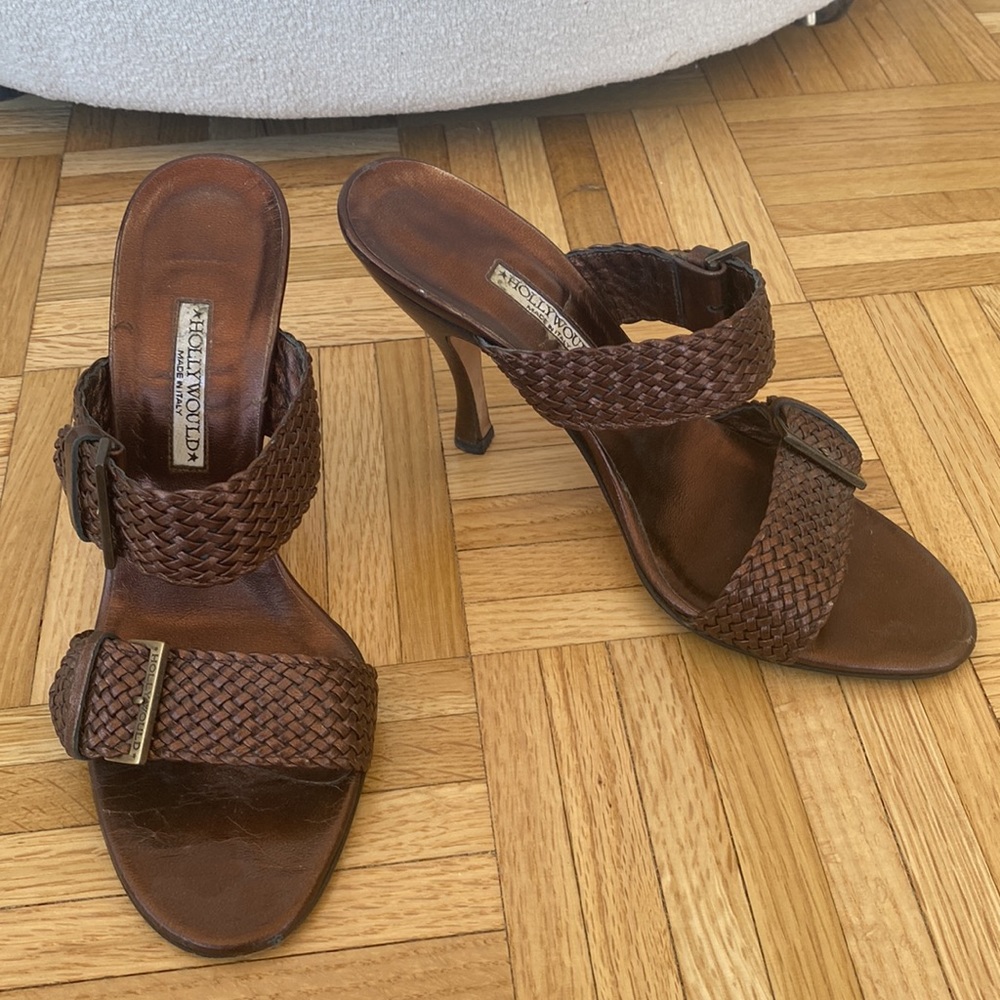 Brown strappy heels